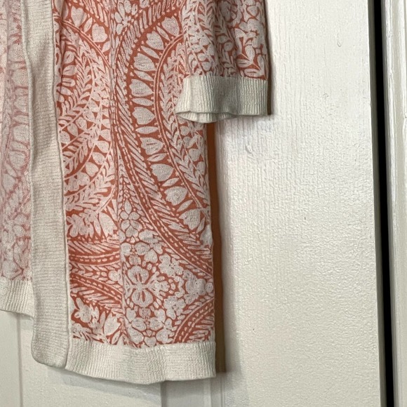 Talbots Petites Womens Open Sweater Size SP Pink White Floral Linen Cotton Blend - Picture 3 of 4